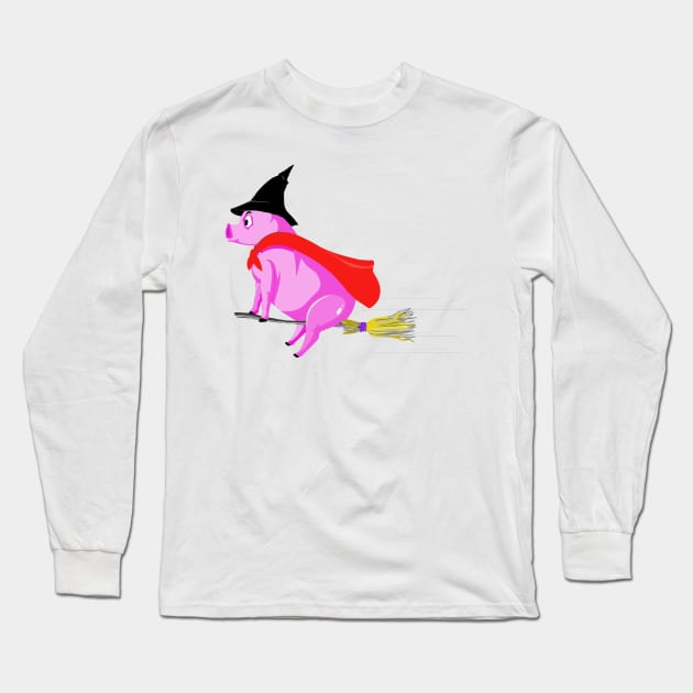 Pig on broomstick Long Sleeve T-Shirt by Right-Fit27